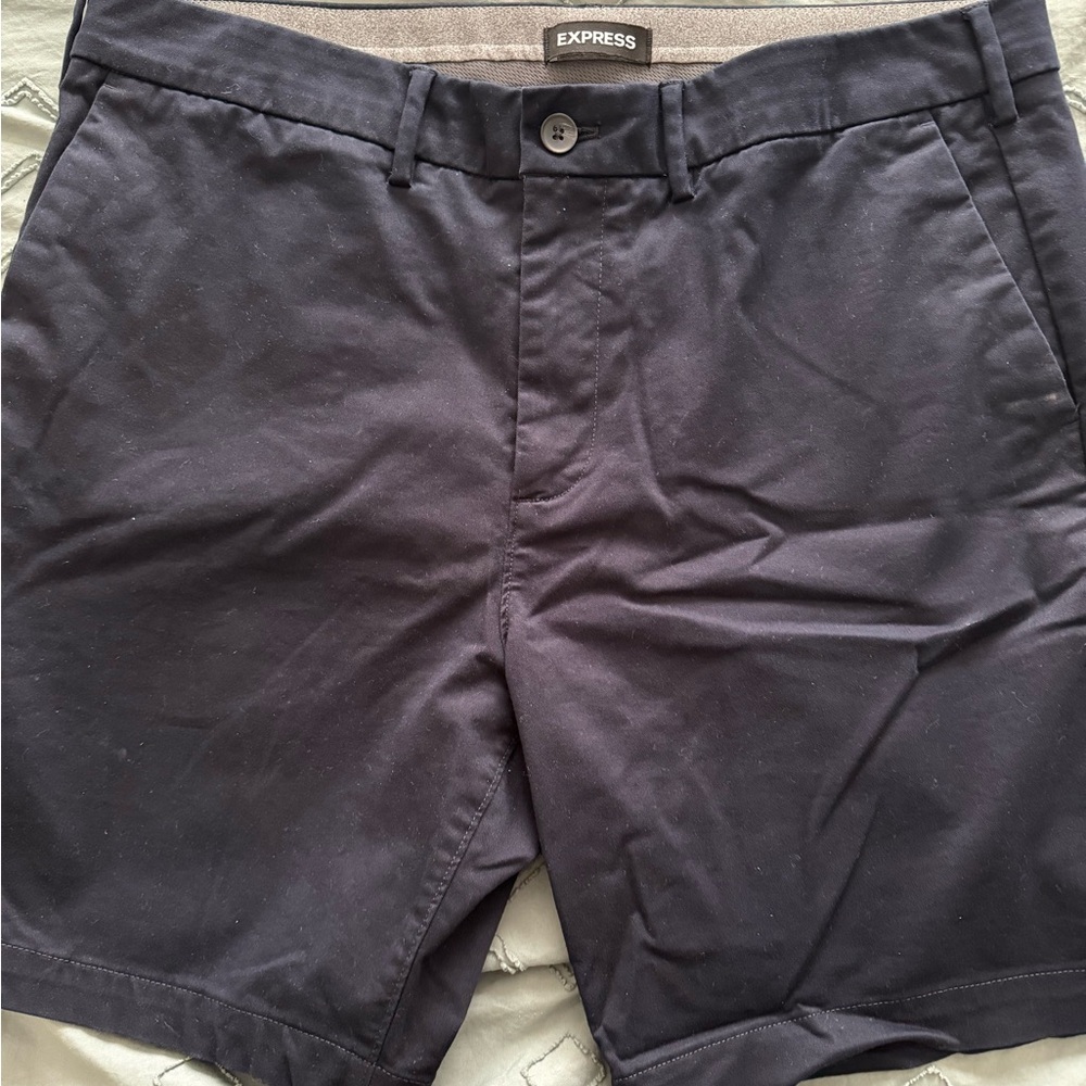 Express Men's Dark Blue Flat Front Shorts